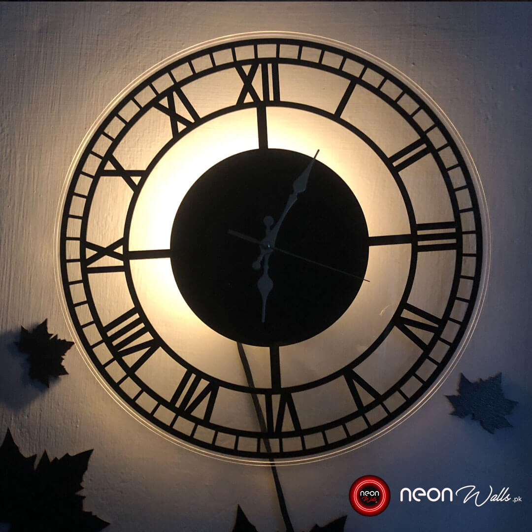 Roman Mirror Wall Clock - Black Acrylic