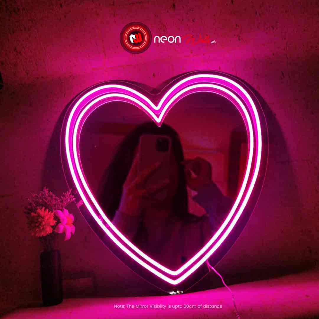 Dual Line Heart Selfie Neon Mirror (Big)