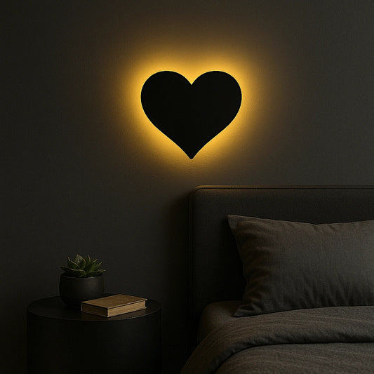 3D Heart Silhouette Wall Lamp – Modern Ambient Bedroom Light | Plug & Play, No Wires