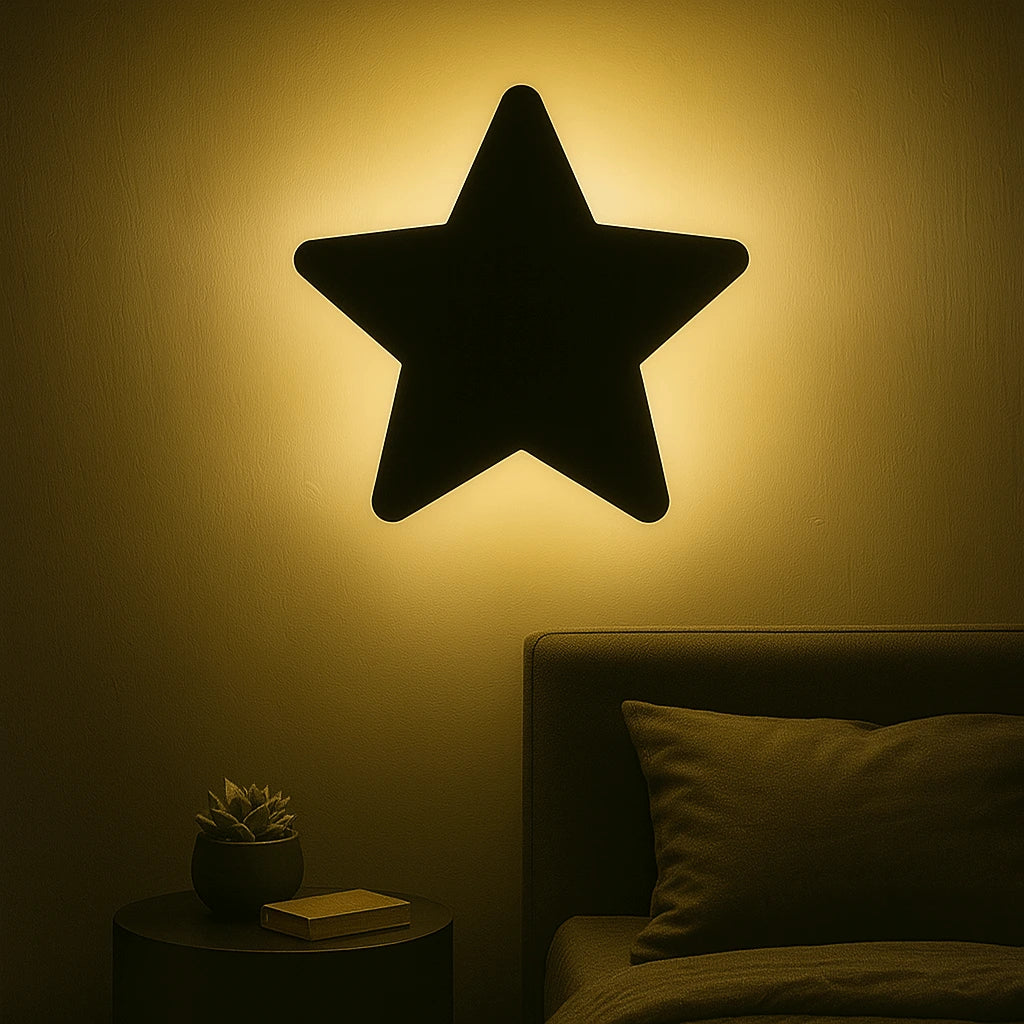 3D Star Wall Lamp – Modern Ambient Bedroom Night Light | Plug & Play, No Wires