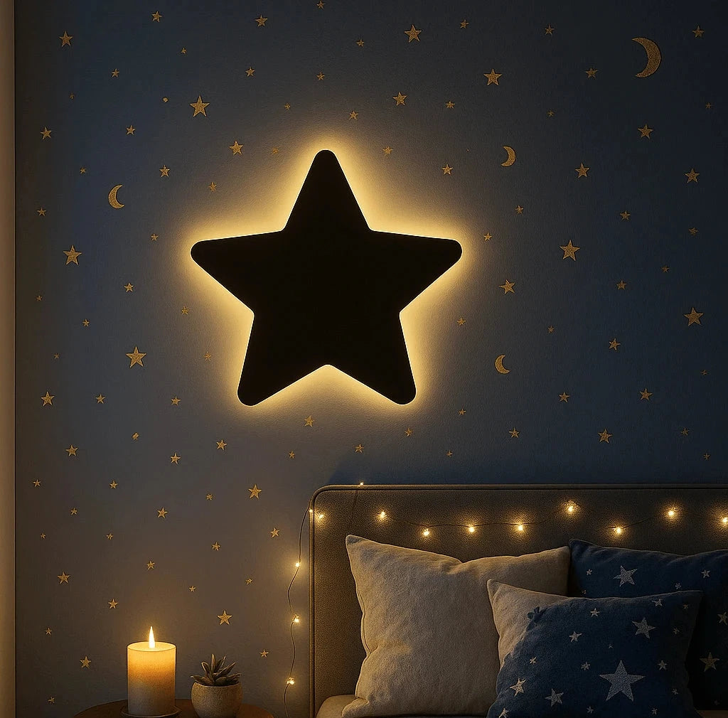 3D Star Wall Lamp – Modern Ambient Bedroom Night Light | Plug & Play, No Wires