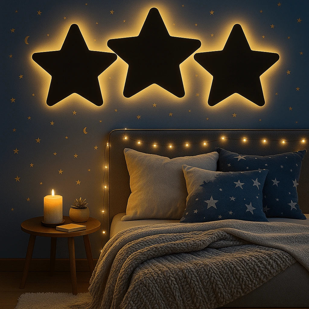 3D Star Wall Lamp – Modern Ambient Bedroom Night Light | Plug & Play, No Wires