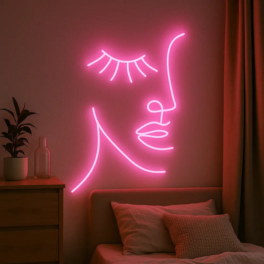Girl Face Art Minimal Neon Light