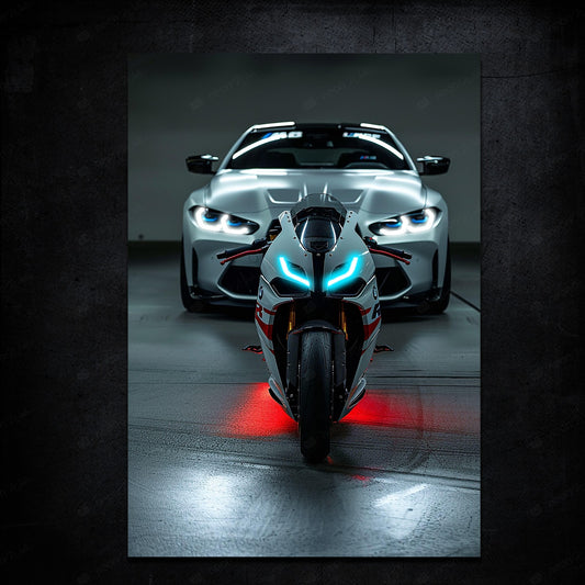 BMW Car and Bike | LED Neon Frame Poster (Large)