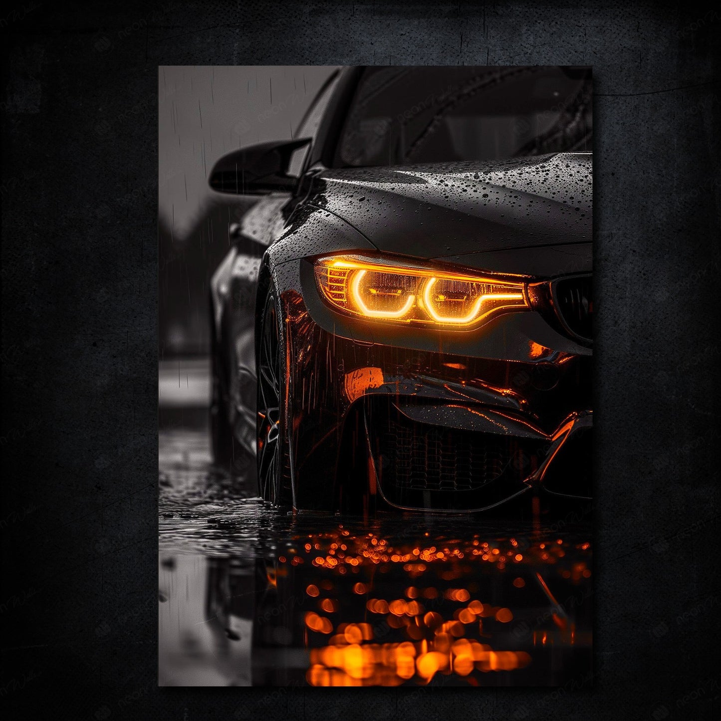 BMW M4 Front Side | LED Neon Frame Poster (Large)