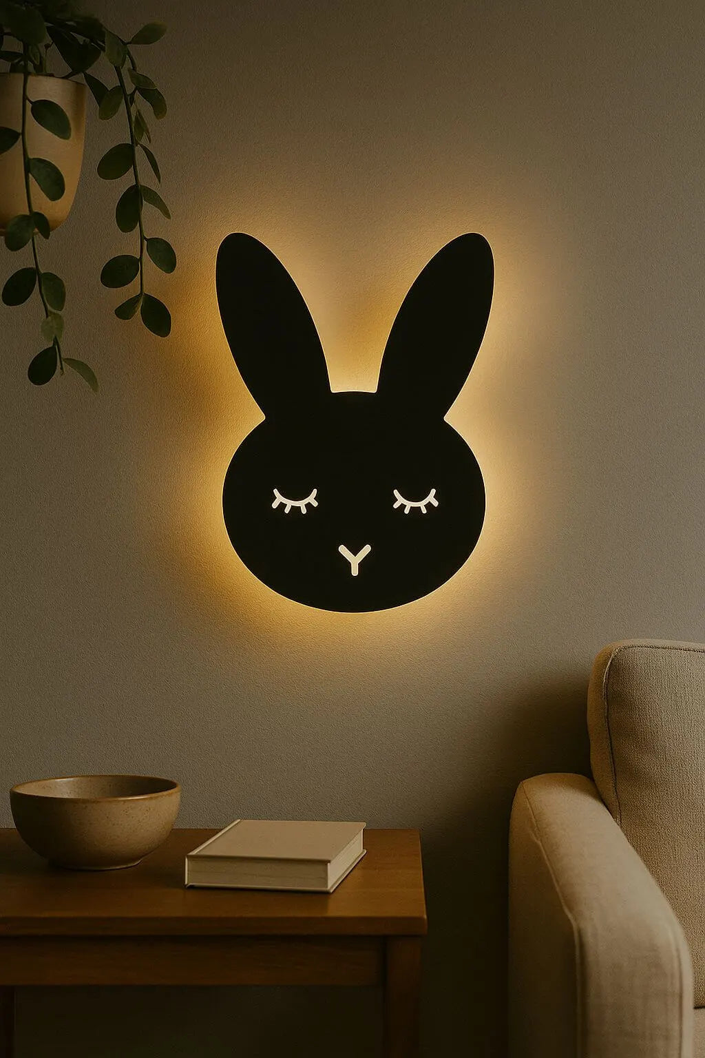 3D Bunny Playboy Wall Lamp – Cozy Ambient Bedroom Night Light | Plug & Play, No Wires