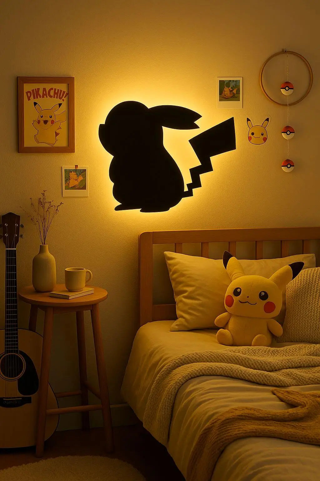 3D Pikachu Wall Lamp – Cozy Ambient Bedroom Night Light | Plug & Play, No Wires