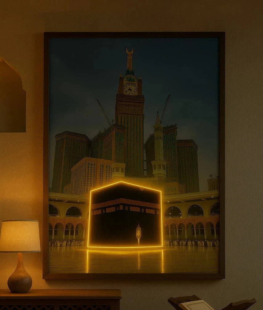 Kaaba LED Neon Frame Poster β Islamic Wall Art for Home & Prayer Spaces