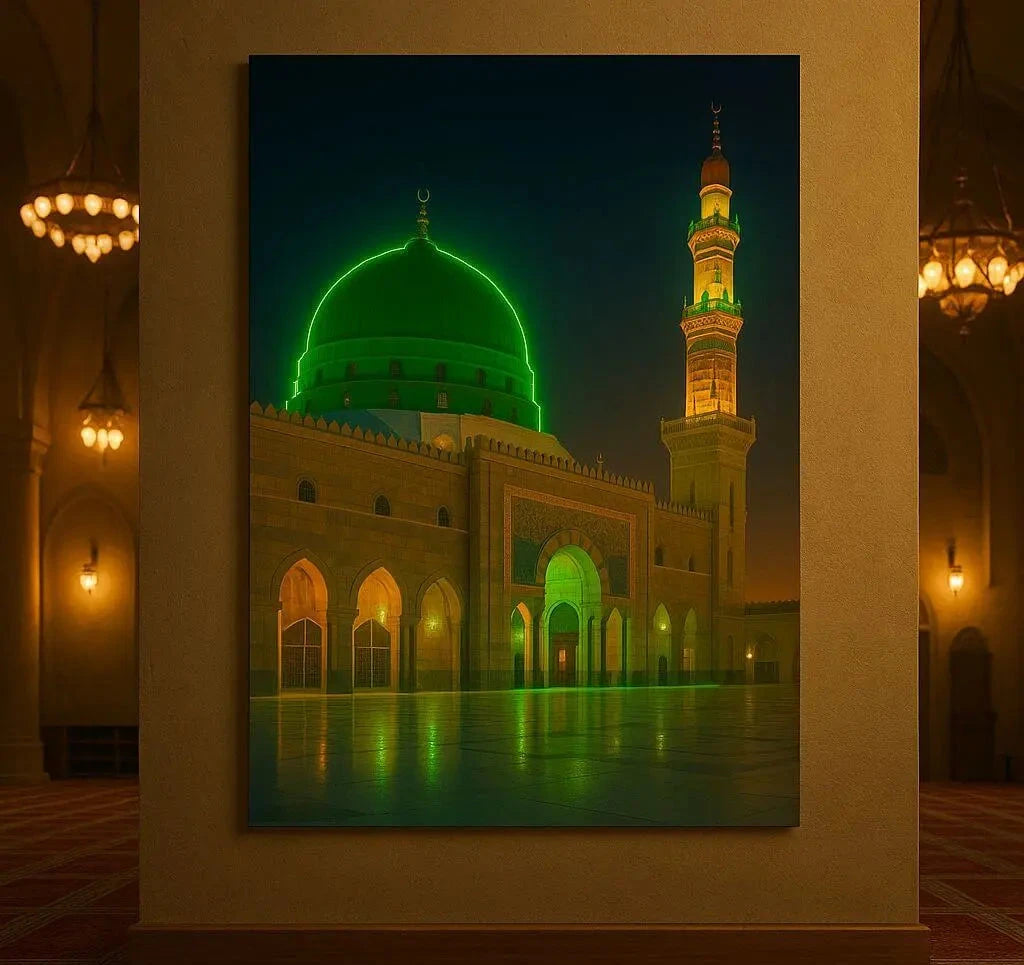 Masjid Al Nabawi LED Neon Frame Poster – Islamic Wall Art for Home & Prayer Spaces