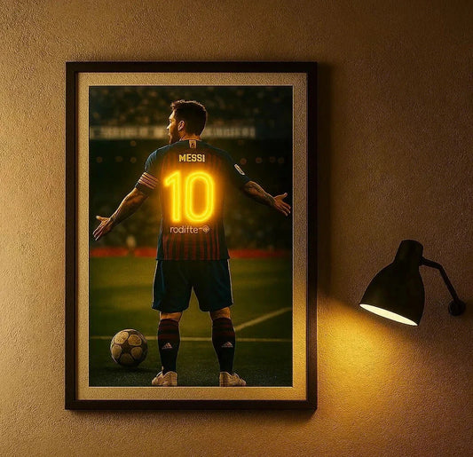 Messi Number 10 LED Neon Frame Poster – Football Wall Art for Fans