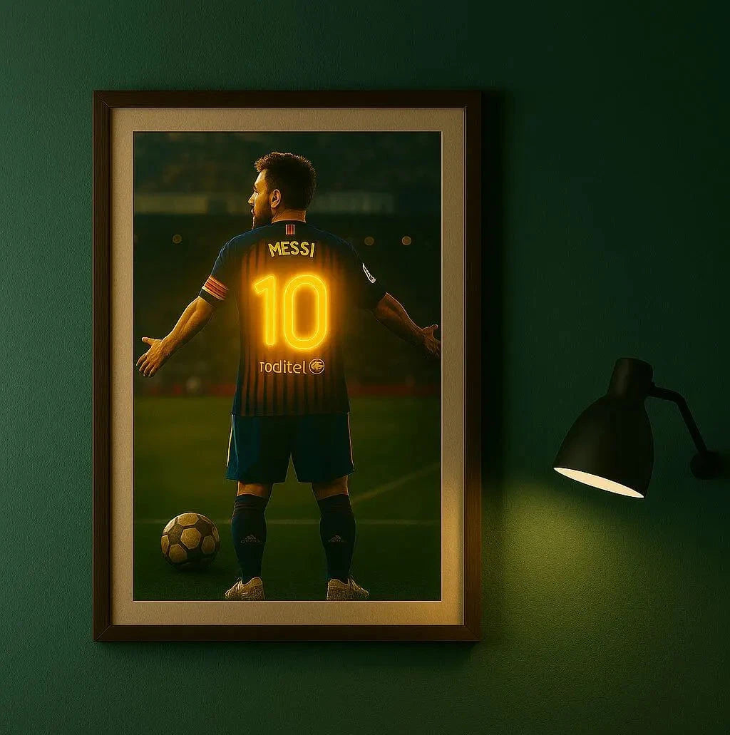 Messi Number 10 LED Neon Frame Poster – Football Wall Art for Fans