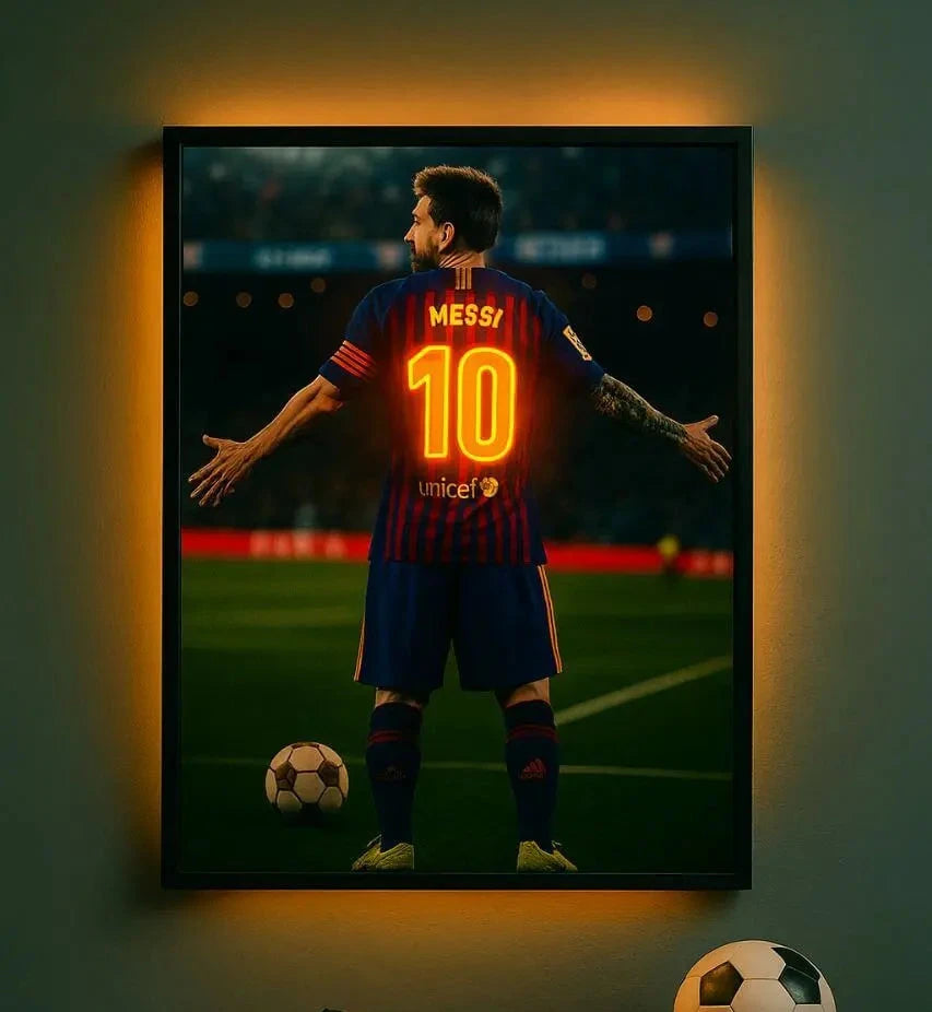 Messi Number 10 LED Neon Frame Poster – Football Wall Art for Fans