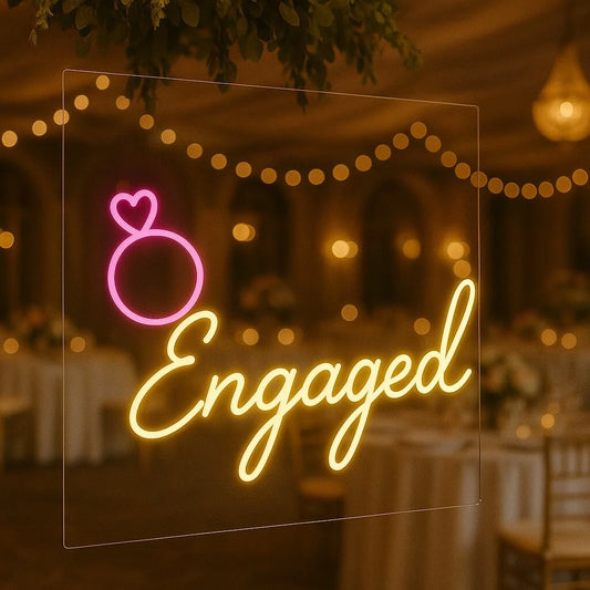 Engaged Neon Sign with Ring Icon – Engagement & Wedding LED Decor