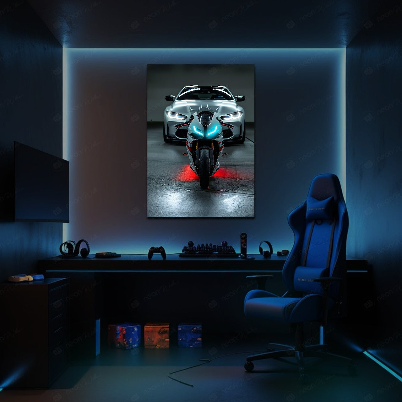 BMW Car and Bike | LED Neon Frame Poster (Large)