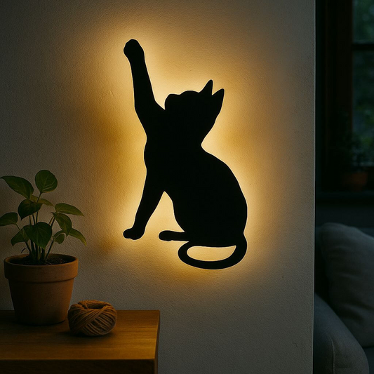 3D Cat Actions Wall Lamp – Modern Ambient Bedroom Night Light | Plug & Play, No Wires