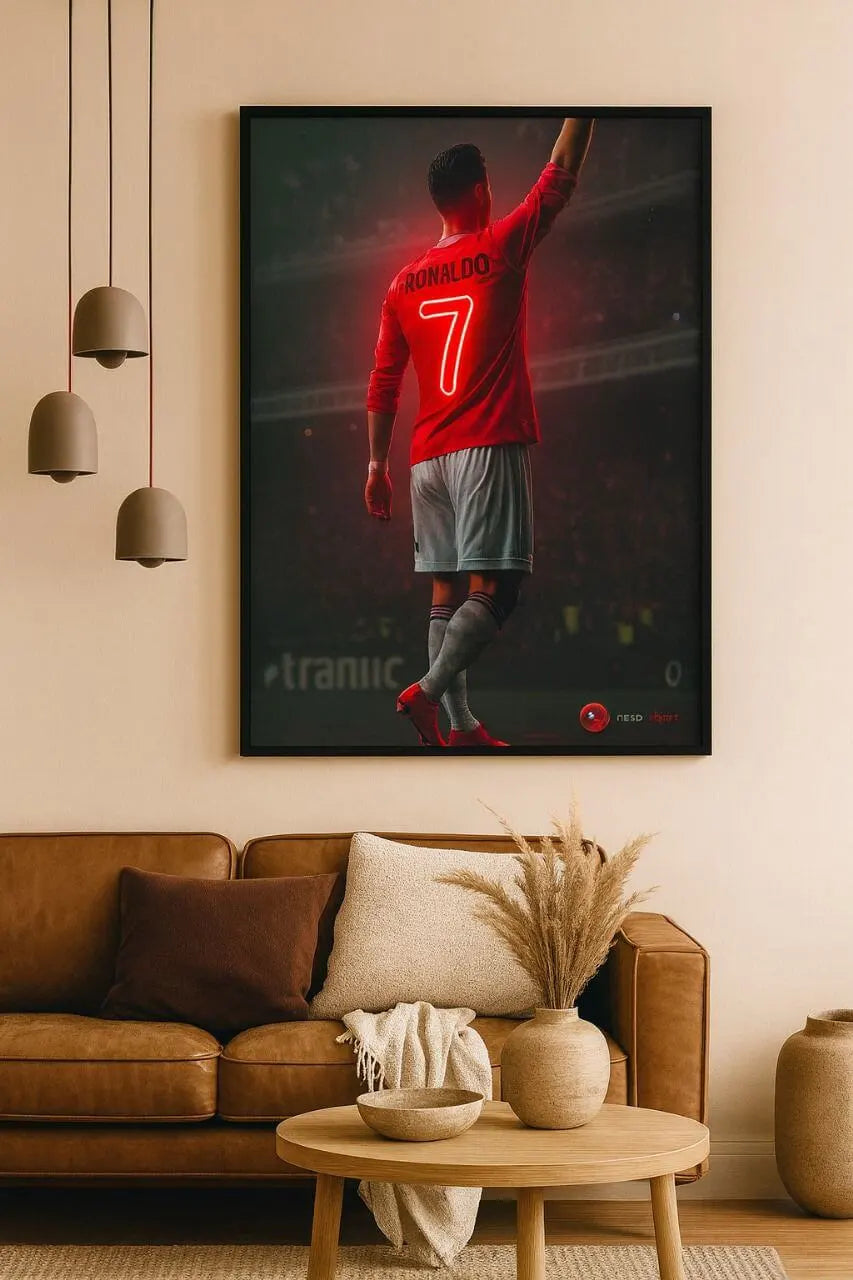 Ronaldo White & Red Jersey Back #7 LED Neon Frame Poster – Football Wall Art