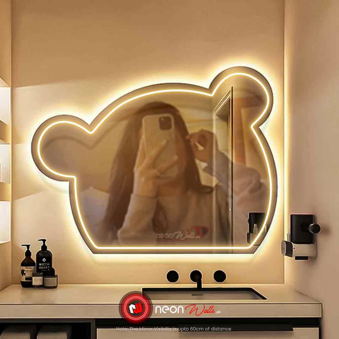 Bear Face Selfie Neon Mirror