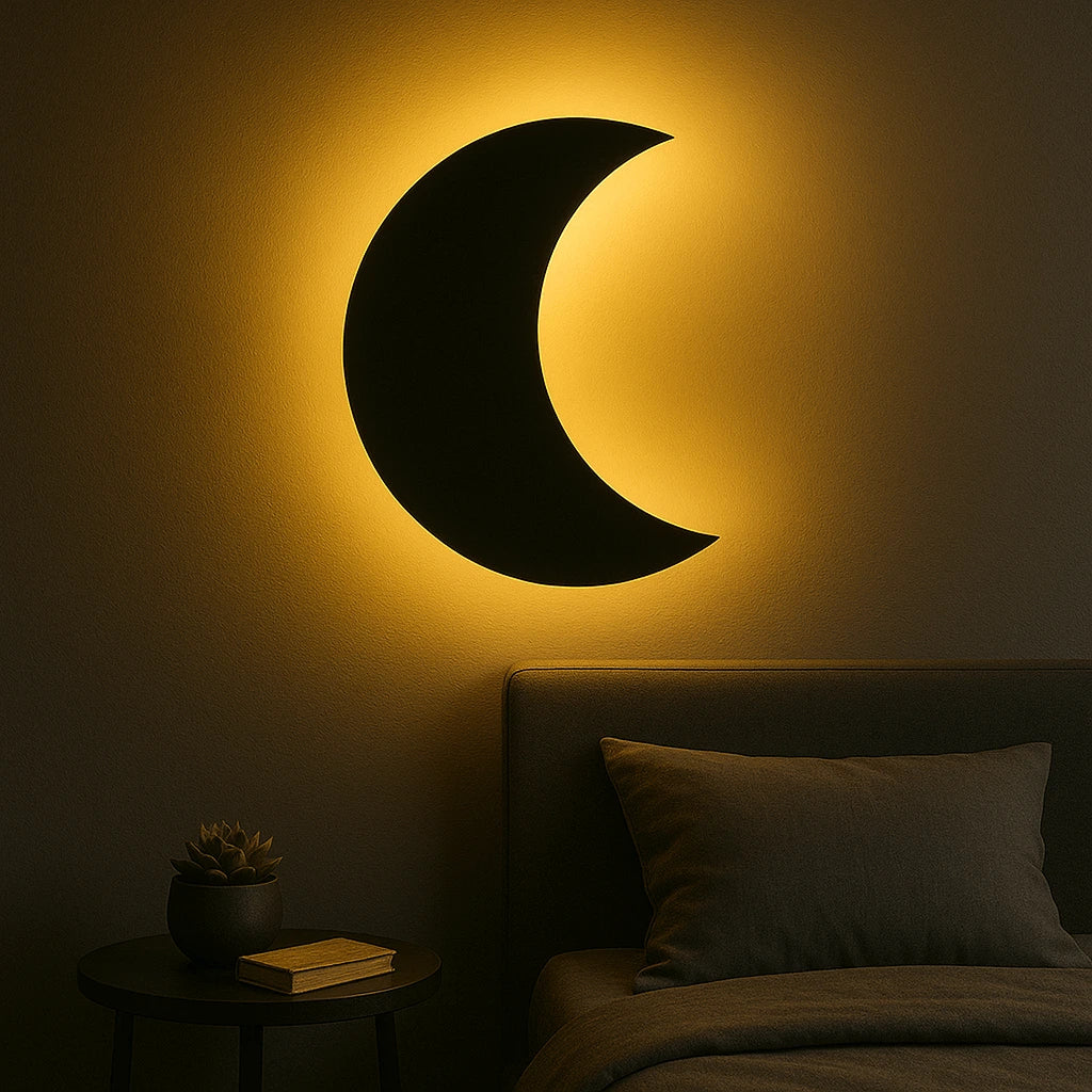 3D Moon Silhouette Wall Lamp – Modern Ambient Bedroom Light | Plug & Play, No Wires