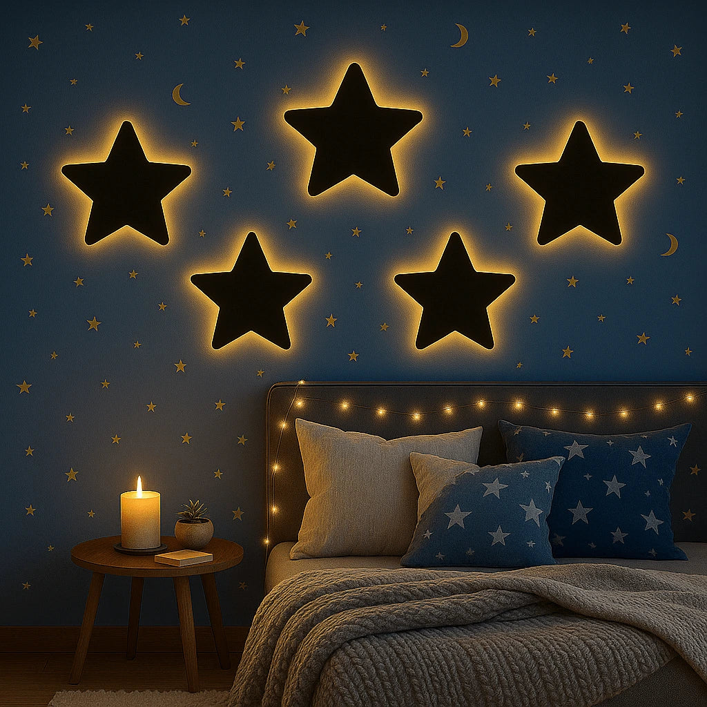 3D Star Wall Lamp – Modern Ambient Bedroom Night Light | Plug & Play, No Wires