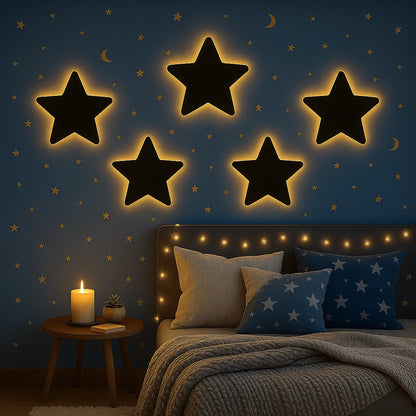 3D Star Wall Lamp – Modern Ambient Bedroom Night Light | Plug & Play, No Wires