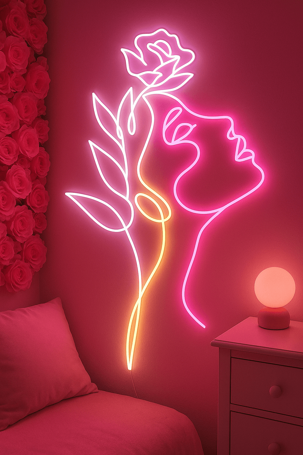 Face with Flower Beautiful Art Luxury Decor Neon Light