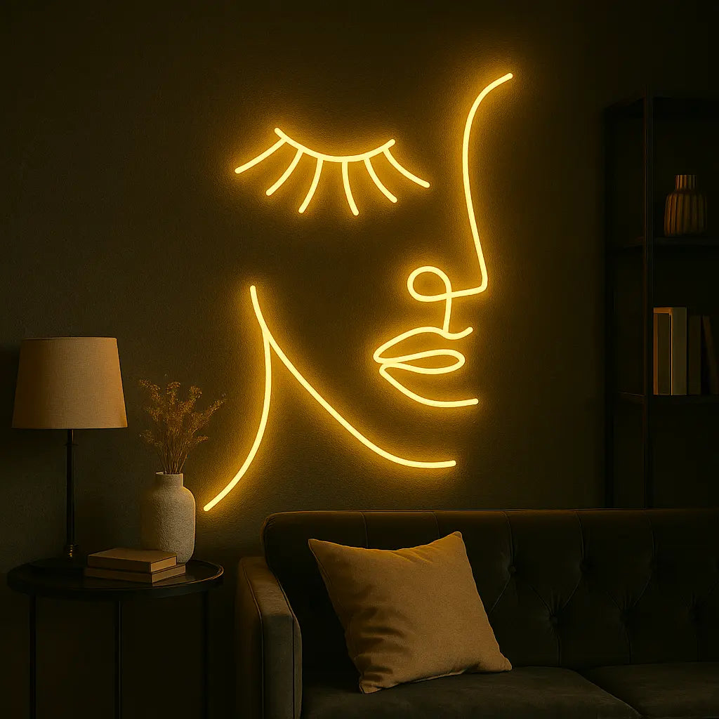 Girl Face Art Minimal Neon Light