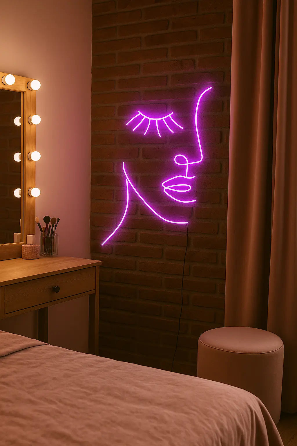 Girl Face Art Minimal Neon Light