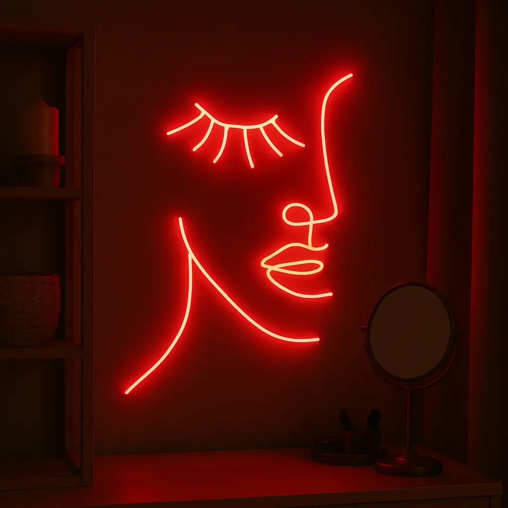 Girl Face Art Minimal Neon Light
