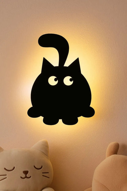 3D Cute Cat Round Wall Lamp – Modern Ambient Bedroom Light | Plug & Play, No Wires