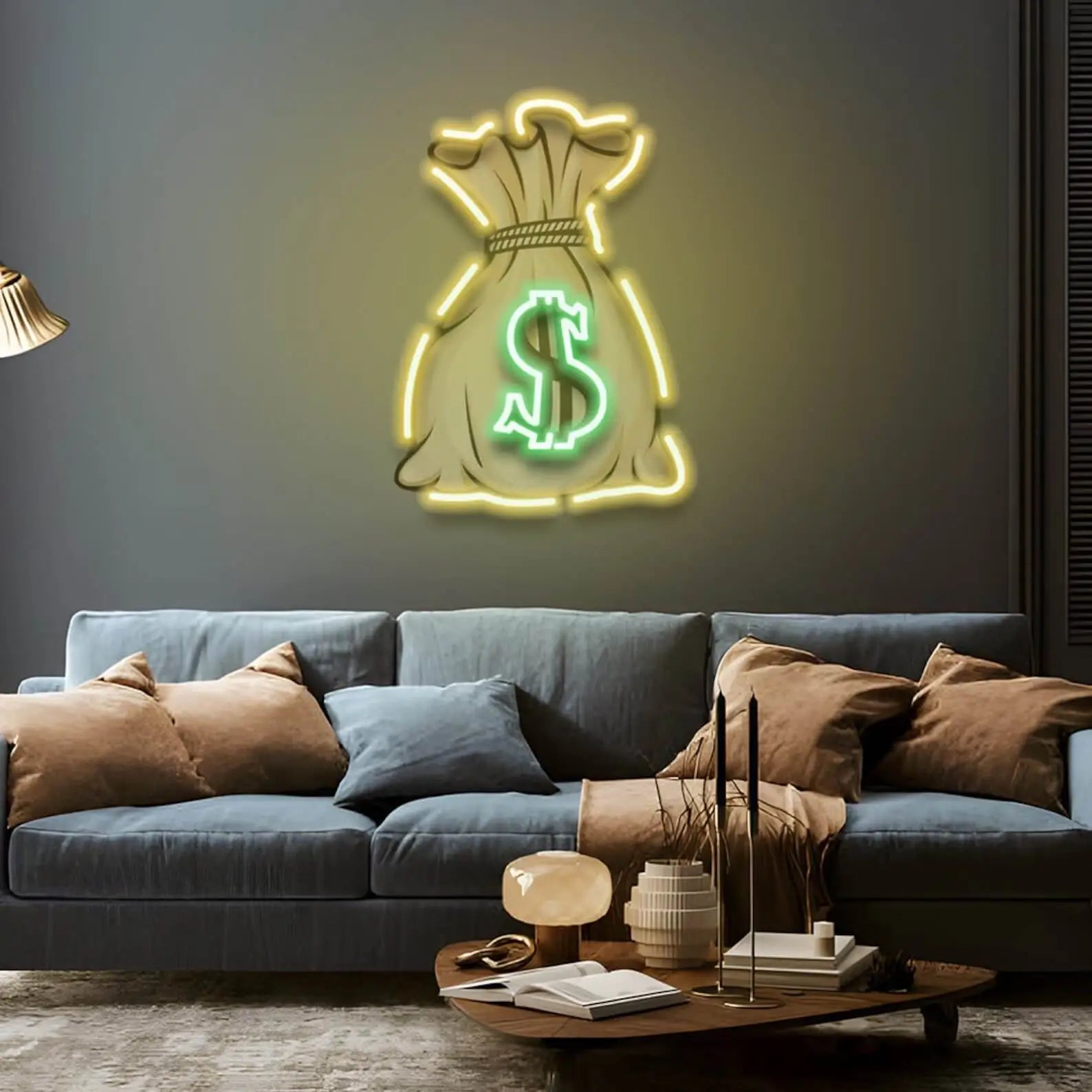 Money Bag UV LED Neon Sign 💰 – Light Up Your Wealthy Vibes! – Neon Walls