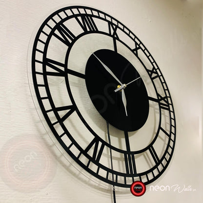 Roman Mirror Wall Clock - Black Acrylic