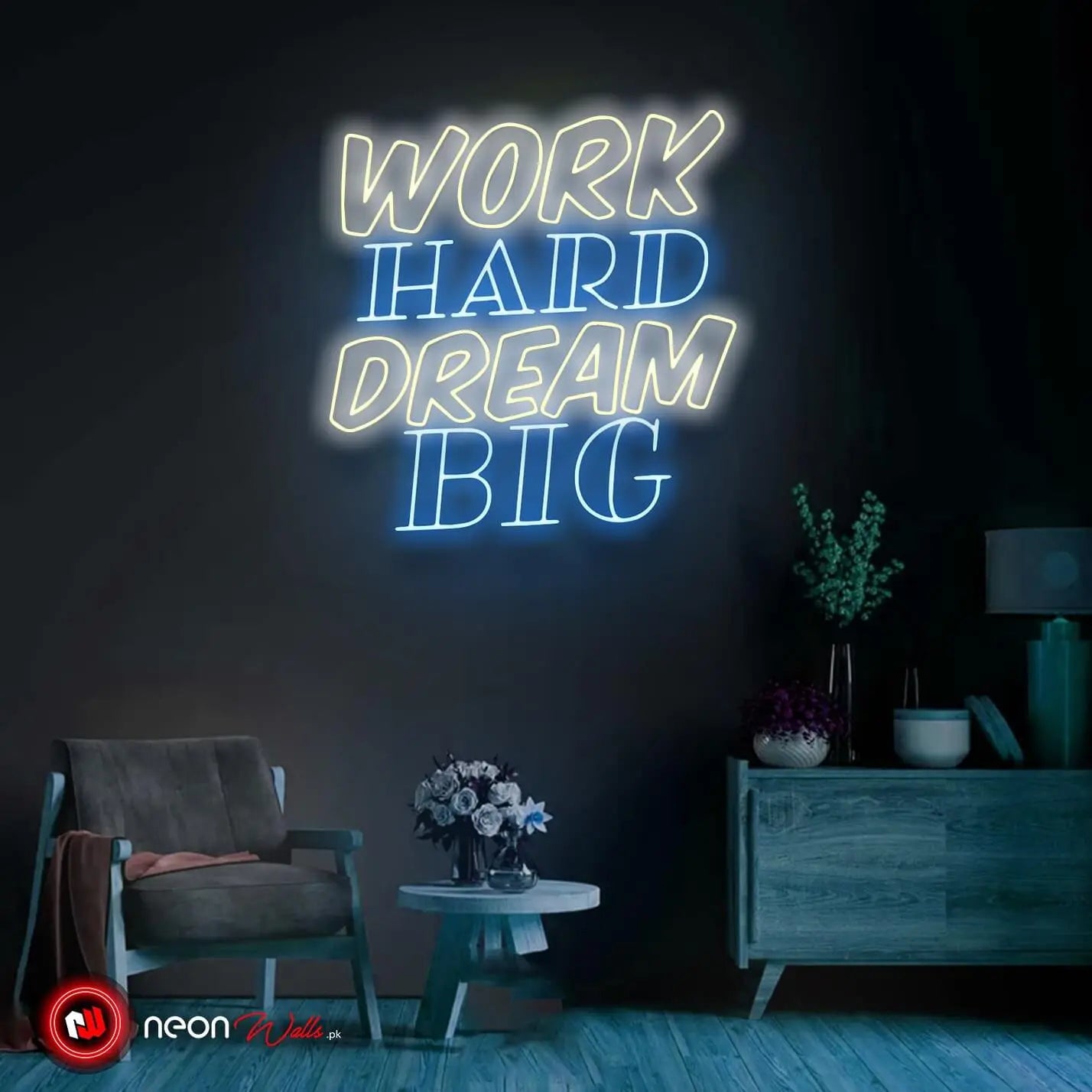 Work Hard Dream Big - Motivational Neon Sign