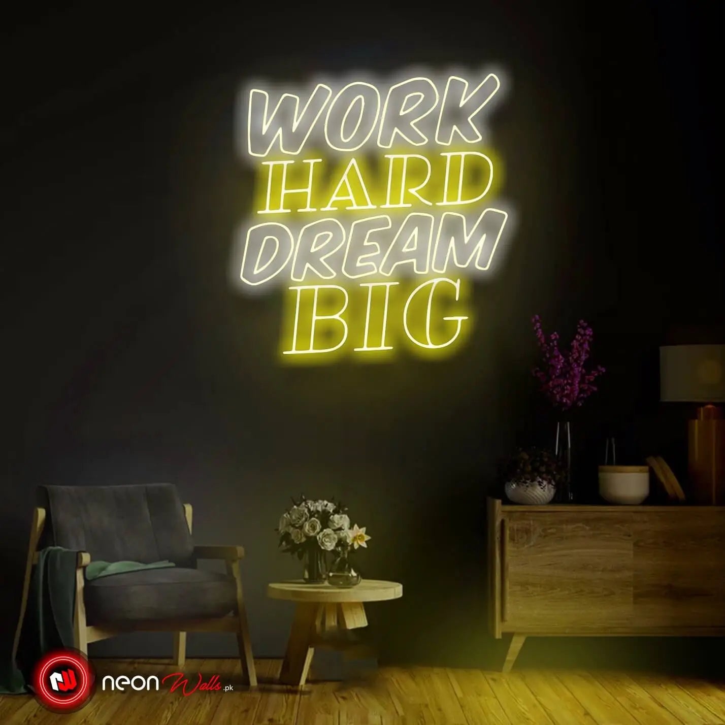 Work Hard Dream Big - Motivational Neon Sign