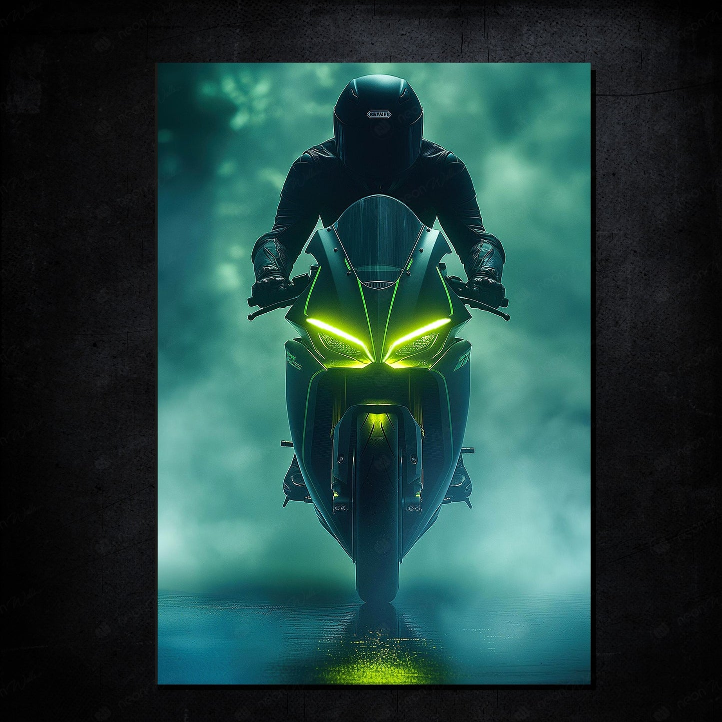 H2 Green Smoke Heavy Bike | LED Neon Frame Poster (Large)