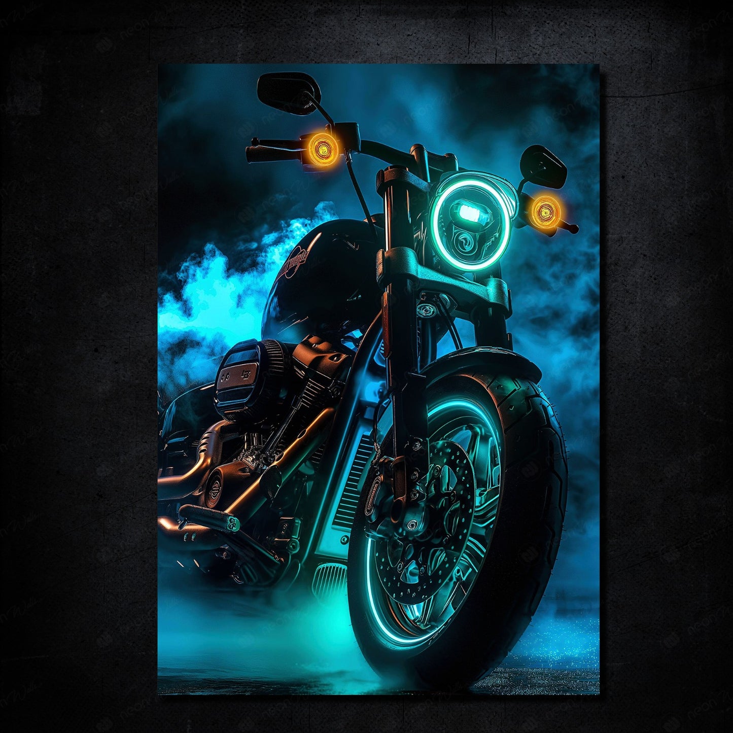 Ghost Harley Davidson Bike | LED Neon Frame Poster (Large)