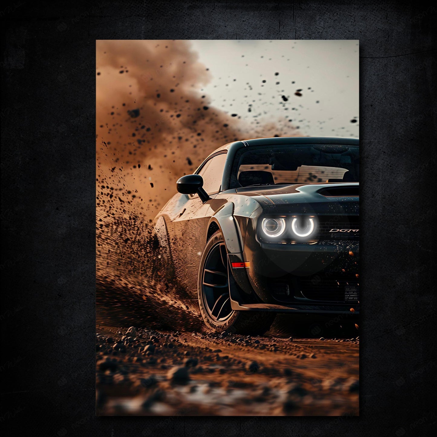 Challenger Srt Hellcat On Mud Drifting | LED Neon Frame Poster (Large)