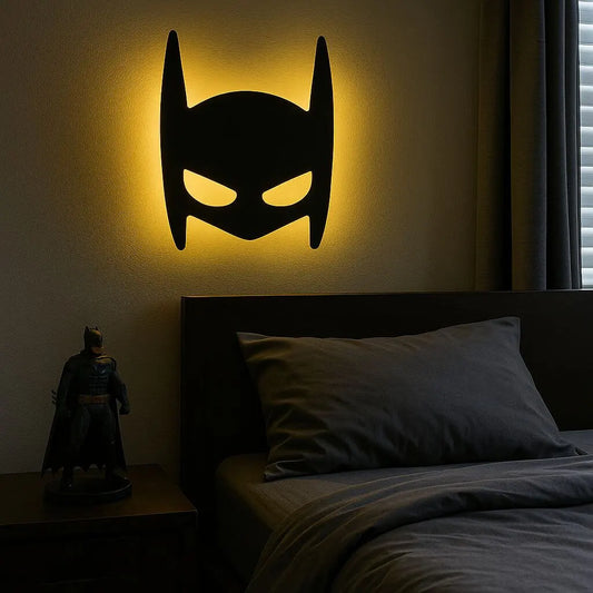 3D Hero Batman Mask Silhouette Wall Lamp – Modern Ambient Bedroom Light | Plug & Play, No Wires