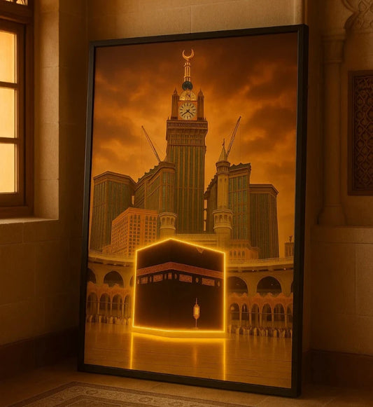 Kaaba LED Neon Frame Poster – Islamic Wall Art for Home & Prayer Spaces