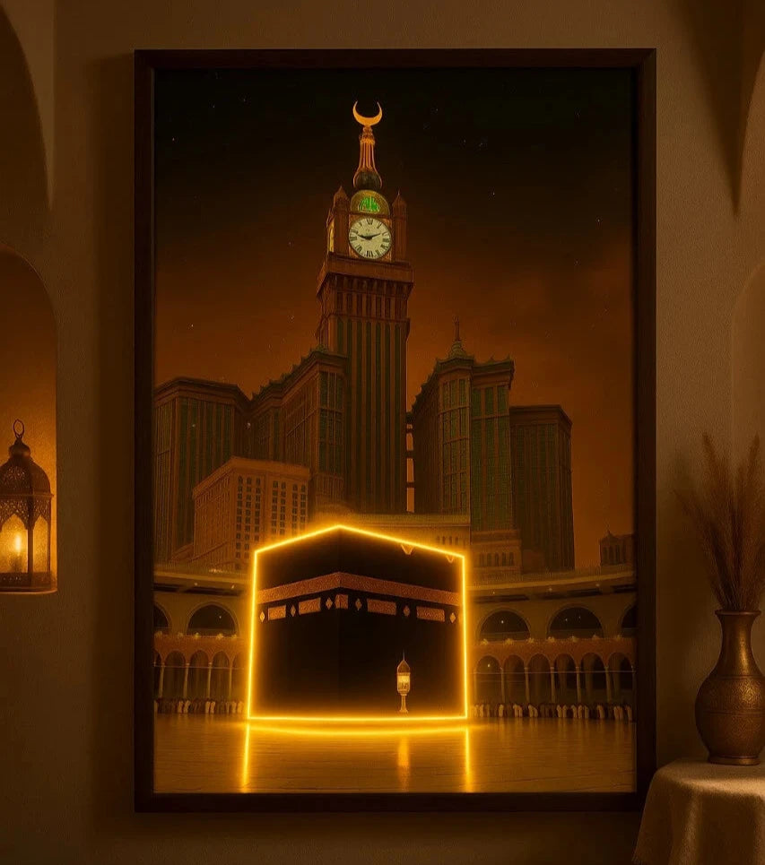 Kaaba LED Neon Frame Poster – Islamic Wall Art for Home & Prayer Spaces