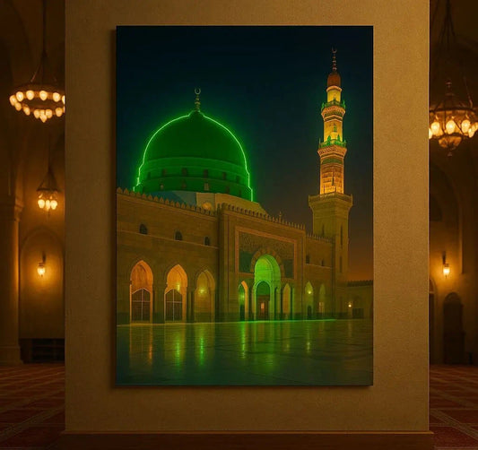Masjid Al Nabawi LED Neon Frame Poster – Islamic Wall Art for Home & Prayer Spaces