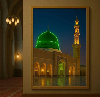 Masjid Al Nabawi LED Neon Frame Poster – Islamic Wall Art for Home & Prayer Spaces