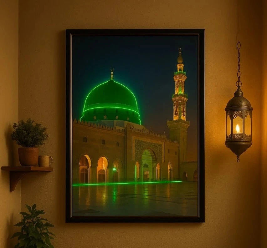 Masjid Al Nabawi LED Neon Frame Poster – Islamic Wall Art for Home & Prayer Spaces