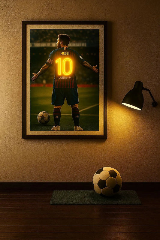 Messi Number 10 LED Neon Frame Poster – Football Wall Art for Fans
