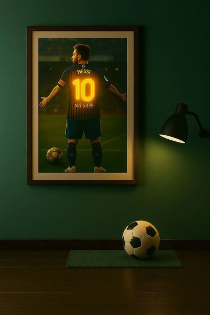Messi Number 10 LED Neon Frame Poster – Football Wall Art for Fans