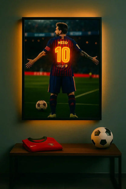 Messi Number 10 LED Neon Frame Poster – Football Wall Art for Fans