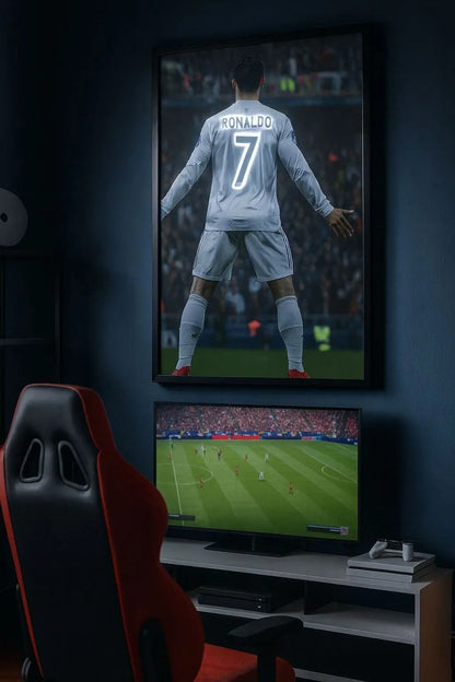 Ronaldo White & Red Jersey Back #7 LED Neon Frame Poster – Football Wall Art