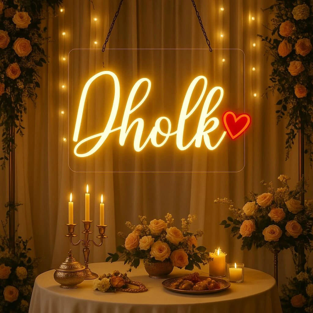 Dholki Neon Sign – Mehndi, Maiyo & Wedding LED Decor