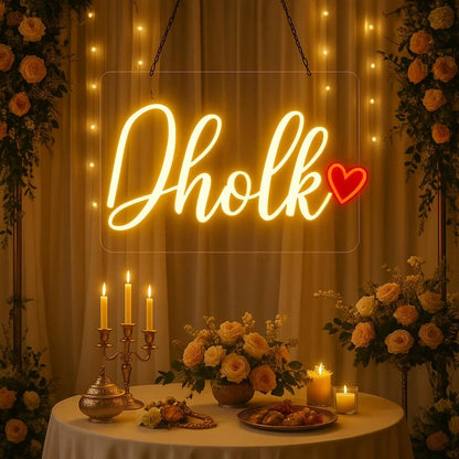 Dholki Neon Sign – Mehndi, Maiyo & Wedding LED Decor
