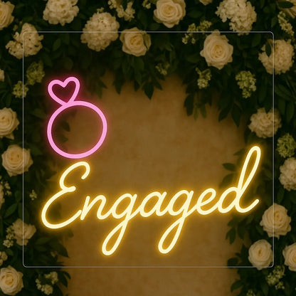 Engaged Neon Sign with Ring Icon – Engagement & Wedding LED Decor