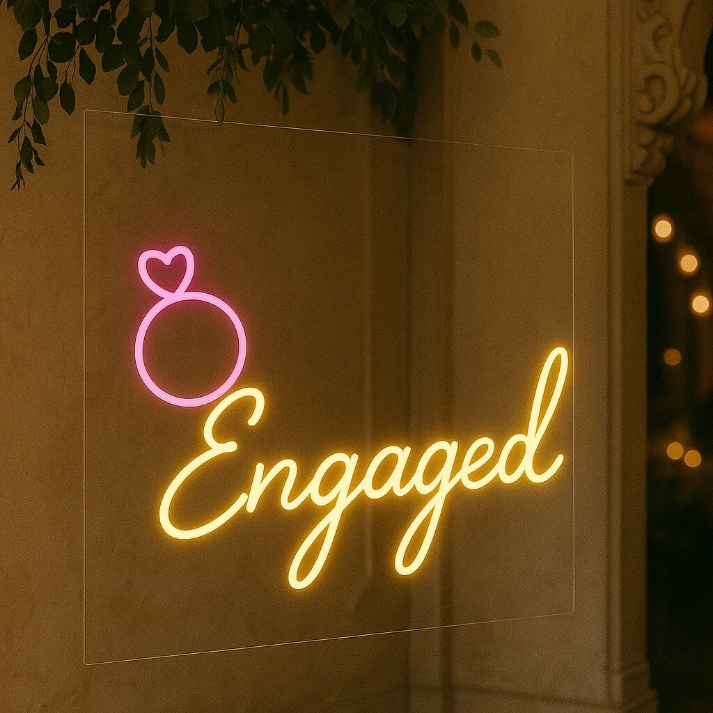 Engaged Neon Sign with Ring Icon – Engagement & Wedding LED Decor